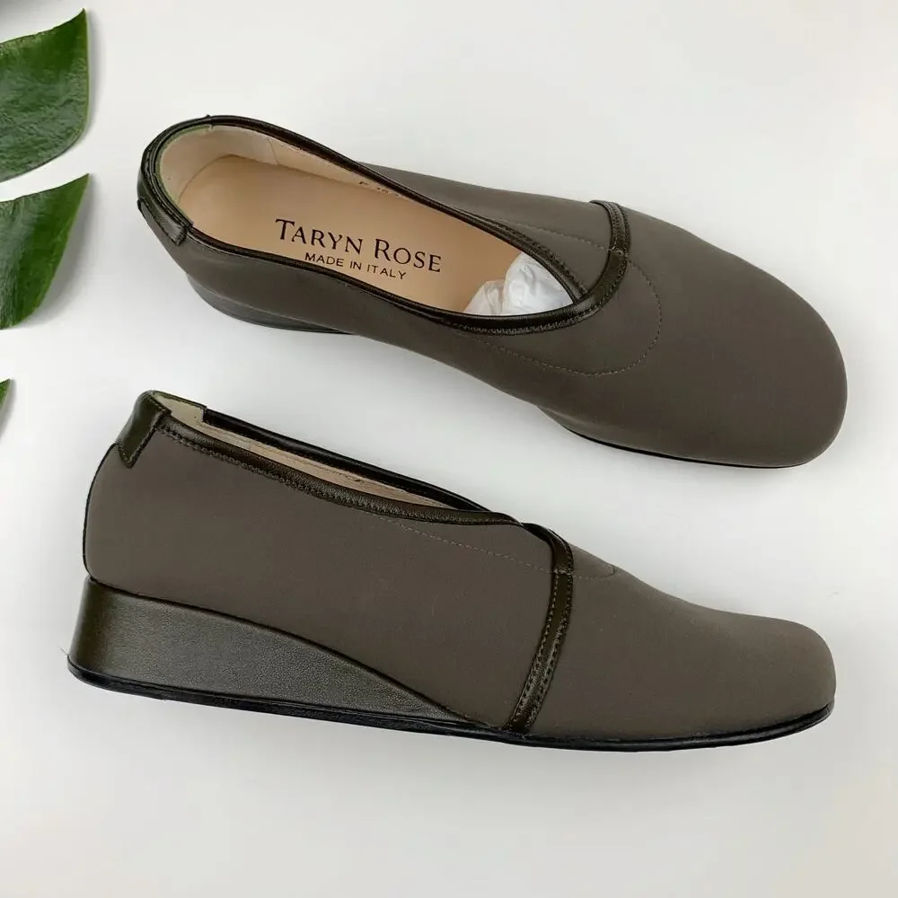 Taryn Rose Loafers Slip On Low Wedge Green Comfort Shoes Womens 38 US 7.5 Narrow